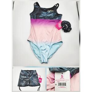 NWT Justice Dance Gym Ombre Macrame Leotard Cinch Short Bundle Set Girls S (7/8)